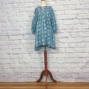 Daughters of India Kyra Ocean Blue Cotton Gauze Floral Mini Dress